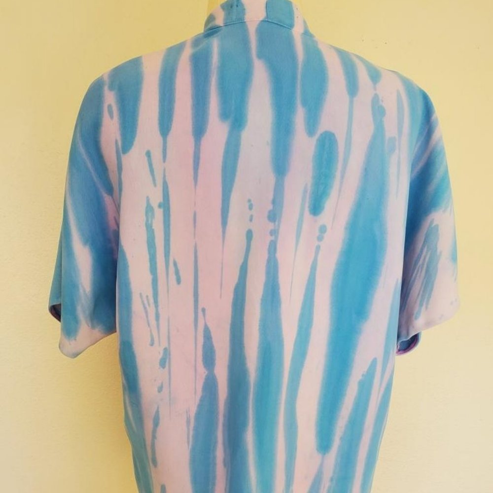 New painted Silk Vince shirt popover blouse dolman caftan top pink blue striped - Picture 2 of 13